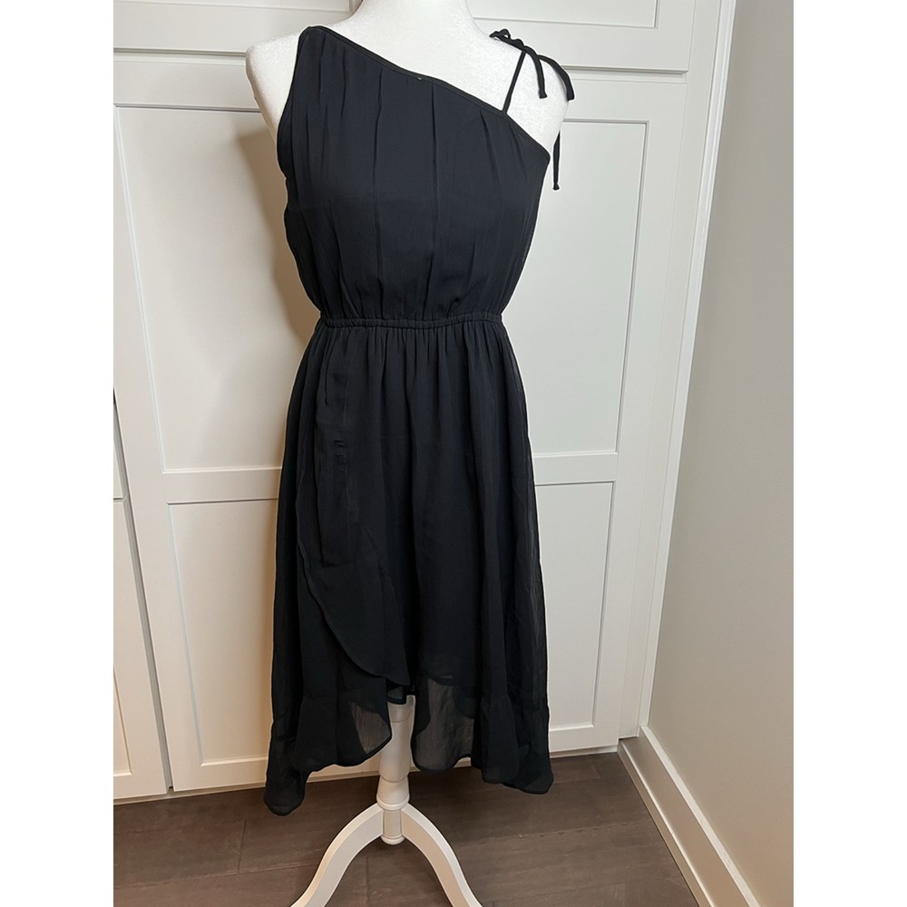 Abercrombie & Fitch Asymmetrical Black Layered Sheer One Shoulder Dress